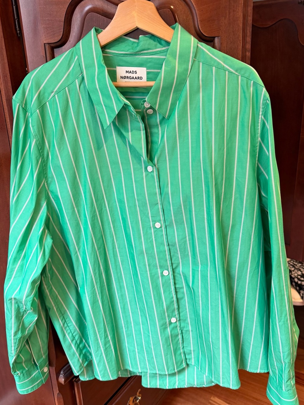 Famous Copenhagen shirt maker Mads Norgaard Green Striped Shirt. Never worn